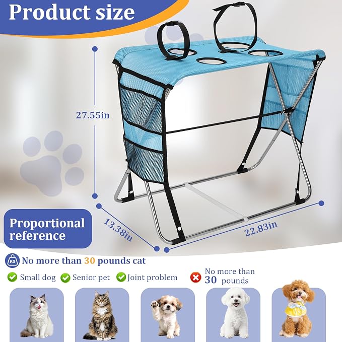 Foldable Dog Grooming Hammock with Stand for Small Dogs & Cats - 30 lbs | Stand for Dog Grooming Hammock - Sturdy Stainless Steel Support Suitable, Support for Nail Trimming, Bathing & Care