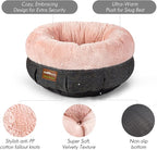 ClevaHome Calming Soft Plush Donut Cat Bed, Fluffy Round Cat Bed for Indoor Cats, Washable Kitten Bed with Plush Faux Fur, Anti-Slip Bottom, Blush Pink
