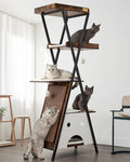 Modern Wood Cat Tree Tower for Indoor Cats Large Adult 67-in Tall | Heavy Duty XL Stable Wooden Cat Condo House Furniture with Multi-Level Spacious Perch Scratching Board Soft Washable Pads