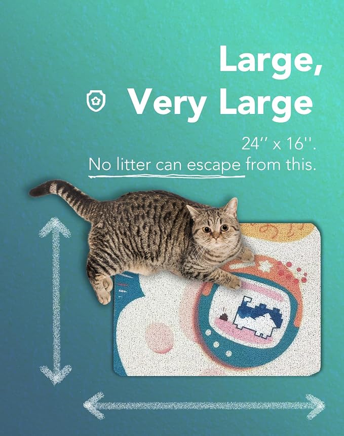 Lukamoo® Cute Cat Litter Mat (24’’x16’’), for Kitty Litter Box, Independent Artist Designed (Eternal Cat)