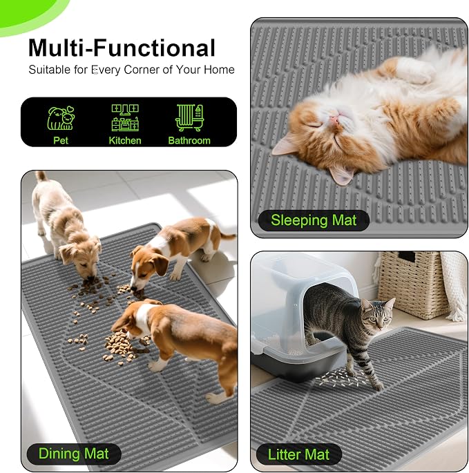 Mofason Cat Litter Mat Litter Trapping Mat XXL Grey Silicone Litter Box Mat | Waterproof 38"x25" kitty litter mat for floor; extra large litter trapping, litter matt for cat litterbox easy clean pet mat