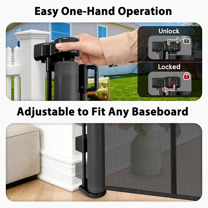 200" Retractable Baby Gates Extra Wide Dog Gates for Doorways,Black | 48" Extra Tall Pet Gate Retractable Dog Gate, Long Baby Gate Retractable Fence Outdoor, Driveway Gate Retractable Garage Gate
