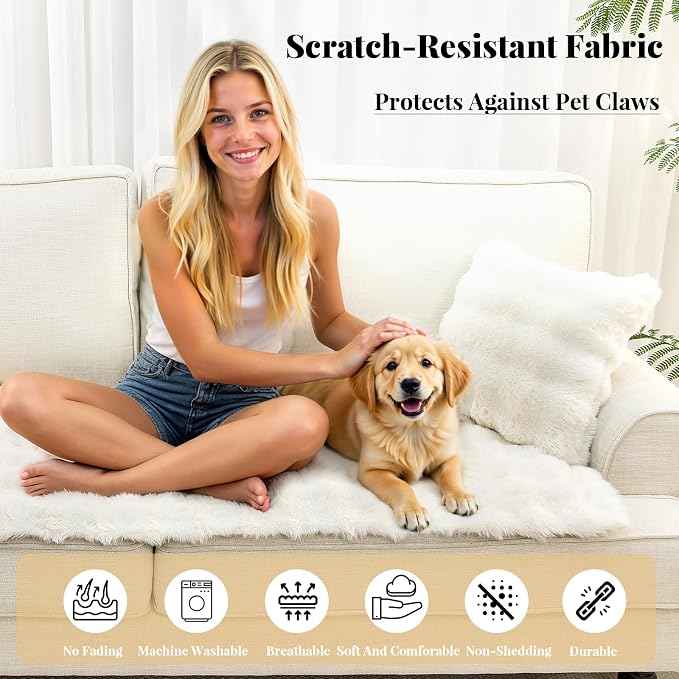 Couch Covers for Dogs, Pet Sofa Covers Washable Leather Couch Thick Fuzzy Couch Protector for Dogs, Non-Slip Pet Friendly Sofa Slipcover Mat for Couches Furniture Plush Loveseat Covers, 27.6"x59.1"