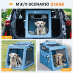 Snagle Paw Portable Dog Crate for Car Travel, Collapsible Large Dog Travel Crate with Metal Frame & 3-Door Mesh Windows, Secures in Trunk/Backseat, Soft-Sided Kennel Carrier for Medium Large Dogs-XL