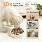 Ceramic Slow Feeder Dog Bowls Large Breed, 2 Cups, 8.3 Inch Beige | 2 cups raised maze bowl slows fast eating for medium and large dogs; heavy ceramic, non-slip and dishwasher safe.