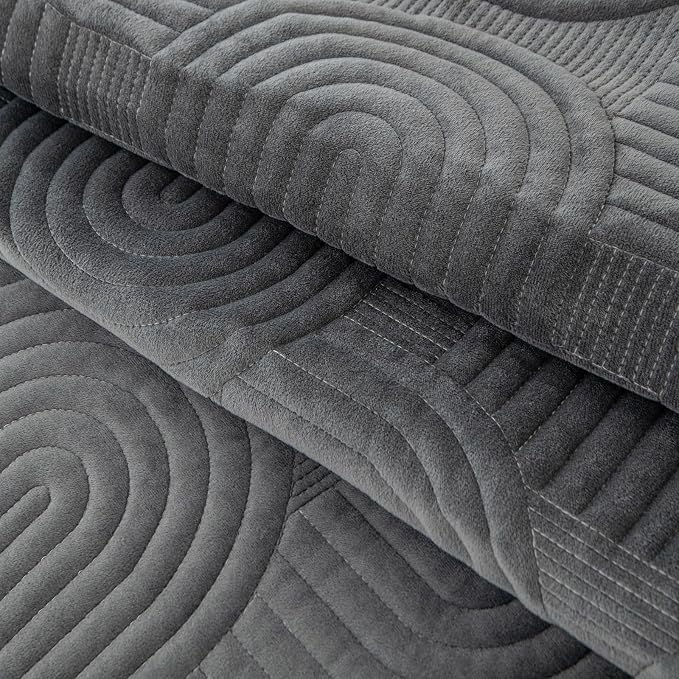 Soft Plush Geometric Quilted Couch Sofa Cover Boho Non Slip Fuzzy Sectional Couch Cover Solid Color Washable Sofa Slipcover Furniture Protector for Kids Dogs Cats (Dark Grey,28"x47")