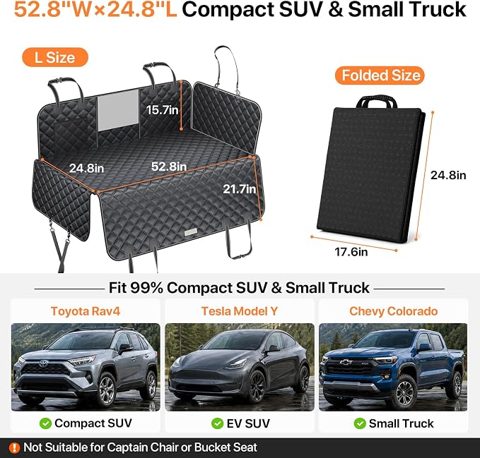 Doglike Hard Bottom Back Seat Extender for Dogs, 650LB Heavy Duty Support, Waterproof Dog Car Seat Cover with Removable Washable Mat, Dog Hammock with Mesh Window for Mid-Size Sedans & Compact SUVs