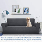 MAXIJIN Super Stretch Couch Cover for 3 Cushion Couch, 1-Piece Universal Sofa Covers Living Room Jacquard Spandex Furniture Protector Dogs Pet Friendly Fitted (Extra Large, Gray)