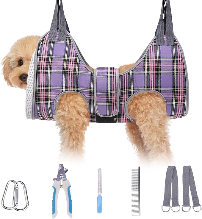 BEAUTYZOO Dog Grooming Hammock for Small Dogs/Cats, Nail Trim Restraint, XS | Dog Hanging Harness for Nail Trim, Adjustable Hook & Loop, Soft Neck Support/Dual Safety Straps for Stress-Free Grooming
