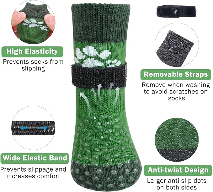 SCENEREAL Anti Slip Dog Sock to Prevent Licking Paws for Hardwood Floors, Boots & Paw Protector Shoes for Hot/Cold Pavement with Grippers, Double Sides Grips for Small Medium Large Senior Dogs