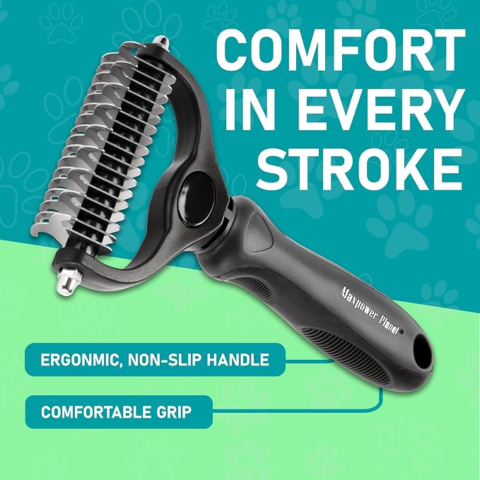 Maxpower Planet Hair Brush - Double Sided Shedding, Dematting Undercoat Rake for Dogs and Cats, Extra Wide Dog Grooming Brush, Reduce Shedding by 95%, Black | Deshedding & Dematting, Extra-Wide Double-Sided Comb, Long-Haired Coats, Reduces Shedding, Or...