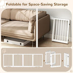 Free Standing Dog Gate Indoor, Foldable Dog Gate for Doorways Stairs | 4-Panel Freestanding Pet Gate with Support Feet for Stability, Folding Puppy Gate Easy to Move, Doggy Gate 72"x24", White