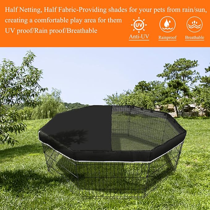 PJYuCien Playpen Top Cover for 24'' Width 8 Panel Pen, Black | More Peace of Mind, More Safe, and Reduce Mess, Suitable for Puppy, Duck, and Other Small Animals,Adhesive Tape Connect