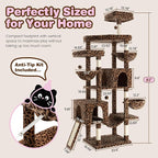 SHA CERLIN 82 inch Cat Tree Tower, Multi-Level Cat Condo with Plush Perches, Sisal Scratching Posts, Hammock and Toys, Stable Cat Tower for Kittens and Adult Cats, Leopard Print