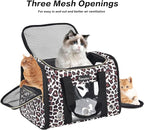 Petmolico Cat Carrier Soft-Sided Airline Approved, Medium, Medium, Leopard | For small/medium cats & puppies up to 16 lbs, 3 open doors, travel-friendly pet bag