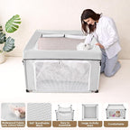 EHEYCIGA 42x42x26 Dog Playpen with Top Cover for Dogs & Cats, Sliver Grey