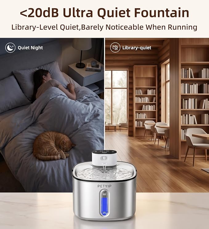 Wireless Cat Water Fountain Stainless Steel,135fl-oz/4L Battery Operated Cordless Cat Fountain,Automatic Pet Water Dispenser,Water Fountains for Cats Dogs Indoor,Ultra Quiet