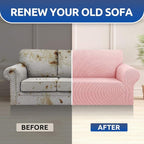 Stretch Couch Covers for Sofa, 3 Cushion Couch Slipcover,Dusty Pink | 1-Piece Washable Sofa Cover Pet Friendly(78"-94") Furniture Protector Soft Jacquard, Elastic Bottom for Dogs & Kids