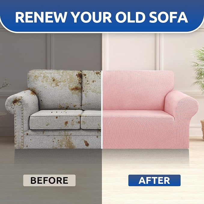 Stretch Oversized Couch Covers for Sofa Slipcover,Dusty Pink | 1-Piece Washable Sofa Cover (94"-110") 4-Seater Furniture Protector, Soft Jacquard Non-Slip Elastic Bottom for Dogs & Kids
