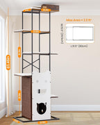 Wood Modern Cat Tree Tower, 84 Inch XL Tall Indoor Large Cat Condo | Heavy Duty XL Stable Wooden Cat Condo House Furniture with Multi-Level Spacious Perch Scratching Board Soft Washable Pads