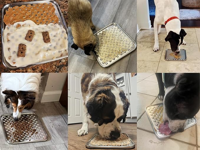 Lick Mat for Dogs & Cats, Double-Wall Stainless Steel, Large-2Pack | Chew-Proof, Anxiety Reducer, Whisker-Friendly for Cats, Non-Slip Heavy Duty Base, Raw Feeding Pad, Dishwasher Safe