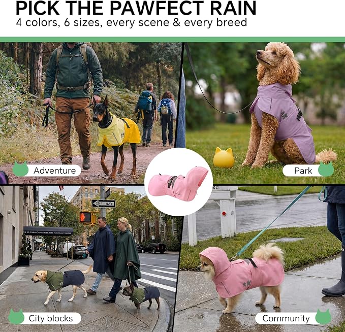 Luciphia Dog Raincoat, Adjustable Hooded Reflective Jacket with Pocket | Pink XXX-Large dog rain jacket with leash hole, buckle-on, non-stick fur. For daily walks.