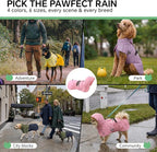 Luciphia Dog Raincoat, Adjustable Hooded Reflective Jacket with Pocket | Pink X-Large dog rain jacket with leash hole, buckle-on, non-stick fur. For daily walks.