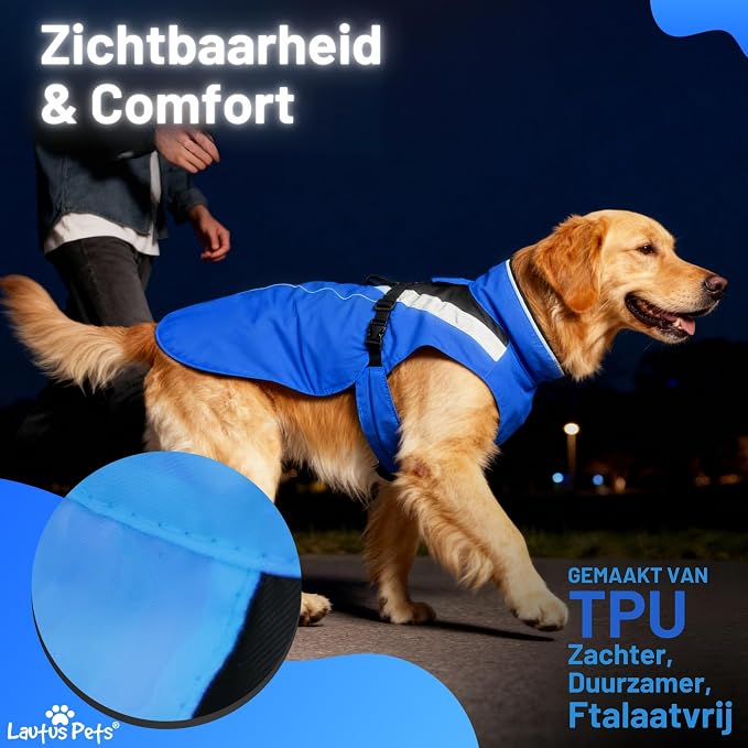 Waterproof Dog Rain Coat, Reflective Safety Strips & Leash Hole – Lightweight Adjustable Jacket for Medium Breeds - S, Blue