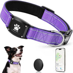 GPS Dog Collar Tracker 2-in-1,Reflective Waterproof Pet Collar,iOS-Only,No Monthly Fees,Unlimited Range,Dog Tracking Collar Pet Tracker,for Small Medium Large Dogs(S (12.5"-16"), Purple)