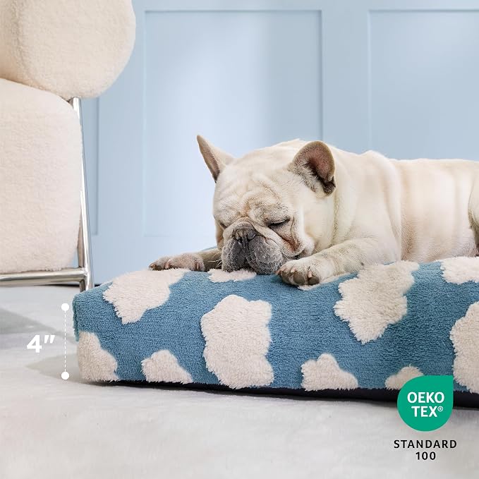 LE SURE Cute XL Dog Bed-Extra Large Thick Shredded Chopped Foam Pet Bed Indoor with Removable Washable Cover, Modern Fuzzy Plush & Anti Slip Bottom, Blue | Shredded Chopped Foam,Modern Plush Crate Cushion Gift for Extra Large Dog, Waterproof Washable C...