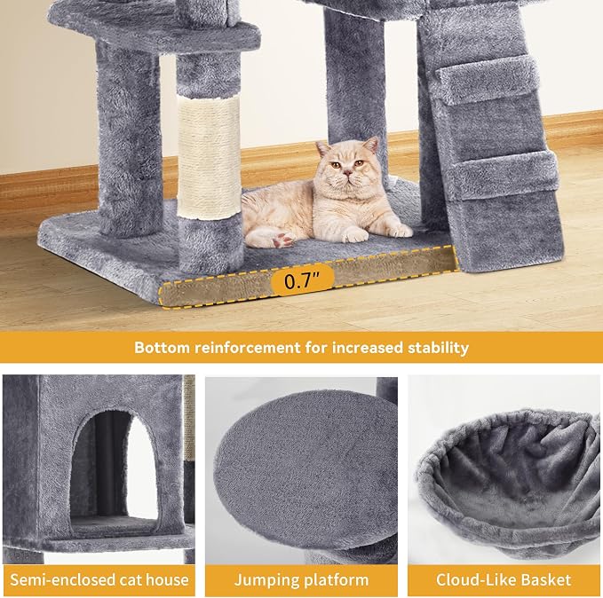 YITAHOME 70.8in Cat Tree Tower for Indoor Cats, Multi-Level Cat Furniture with Scratching Posts,Cat Window Padded Plush Perch,Cozy Basket,Ladder and Funny Toys for Kittens Pet Play House,Light Gray