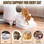 3-Steps Cat Litter Box Ramp with Cleaning Brush Set for Automatic Litter Boxes, Detachable & Non-Slip Cat Steps with Litter Catching Function, Essential to Small & Elderly & Disabled Cats