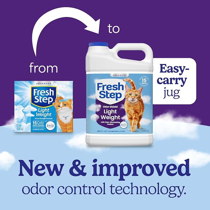 Fresh Step Advanced Odor Shield Light Weight Multi Cat Clumping Litter with Febreze Freshness, Ammonia Block Technology, 11.5 lb. Jug, Pack of 2 | Lightweight Clay Cat Litter, Jug, Easy to Lift and Pour, Scented with Febreze Freshness, Carbon for Stron...