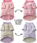 Pet Passion Rover - The Reversible Tee, 2 Pack Short Sleeve Pet T-Shirt 100% Organic Cotton Tees for Small, Medium, Large Dog Clothes, Pink Preppy Plaid, X-Small