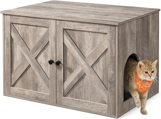 Feandrea Cat Litter Box Enclosure, Litter Box Furniture Hidden, Indoor Cat House, End Table, 27.6 x 19.7 x 19.7 Inches, Heather Greige UPCL022K01