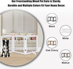 LZRS 3-Panel Freestanding Adjustable Wooden Dog Gate—30" Tall Foldable Pet Barrier with Support Feet, Chew-Resistant Solid Hardwood & Steel Wire Safety Fence for Doorways, Hallways, and Stairs, White