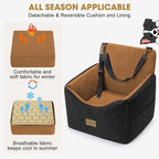 JOEJOY Dog Car Seats for Small Medium Dogs Under 35lbs, Dog Booster Seat with Detachable Washable Cover and Cushion, Memory Foam Pet Car Seat with Safety Belt and Storage Pockets (Brown)