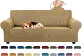 Stretch Couch Covers for Sofa, 3 Cushion Couch Slipcover,Tan | 1-Piece Washable Sofa Cover Pet Friendly(78"-94") Furniture Protector Soft Jacquard, Elastic Bottom for Dogs & Kids