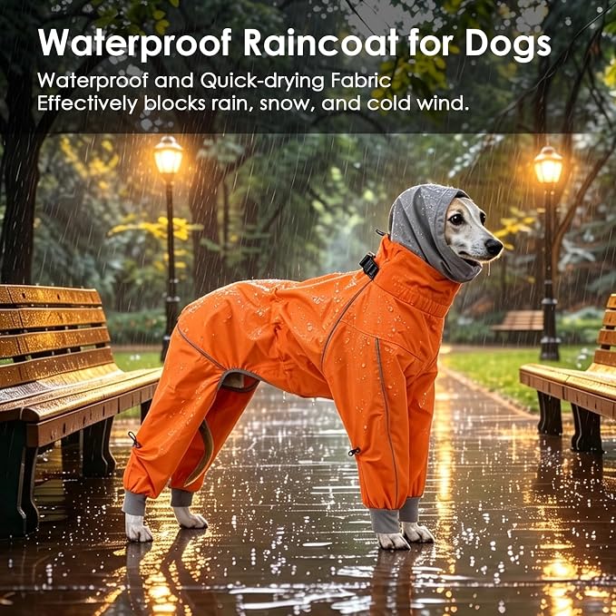 Lelepet Waterproof Dog Raincoat, Hooded Dog Rain Jacket, Full Body Coverage | Adjustable Full-Body Dog Rain Coat, Built-in Collar and D-ring, Snowproof & Windproof Rain Jacket, Reflective Stripe
