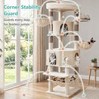 Cat Tree, 81.1" Skyward Corner Cat Tower for Large Cats VCT031MJ | Space-Smart Cat Furniture with Diamond Hideout, Grand Platform, Firm Base, 3 Soft Hammock & Pet Relax Station, Beige