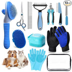 Dog Brush for Shedding 13pcs Bath Grooming Kit with Pet Nail Clipper and File - Dog Bath Brush Cat Grooming Supplies, Dematting Comb Bath Brush Shampoo Scrubber for Dogs and Cats