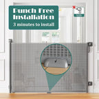 Babepai Retractable Baby Gates No Drilling | 54" Wide x 34" Tall Dog Gates for Stairs | Indoor/Outdoor Use | Child Gates for Doorways, Deck, Porch, Hallways, Patio - Gray