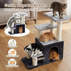 Heybly Cat Scratching Post, Pet Steps for Indoor Cats and Dogs, HSP002SGW | Small Cat Tree with Cat Condo, Pet Stairs with Full Wrapped Sisal Posts & Soft Plush Fabric, Smoky & Light Gray