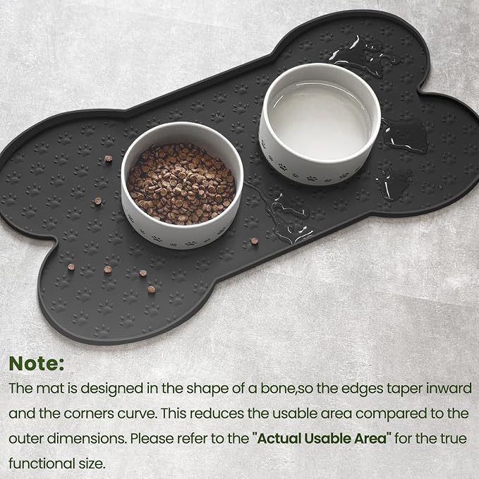 PWTAA Dog Food Mat Anti-Slip Silicone Dog Bowl Mat Thicker Pet Placemat Waterproof Cat Feeder Pad with Raised Edge Puppy Kitten Feeding Mats Suitable Small Medium-Sized Dogs Cats Eating Tray - 2PCS