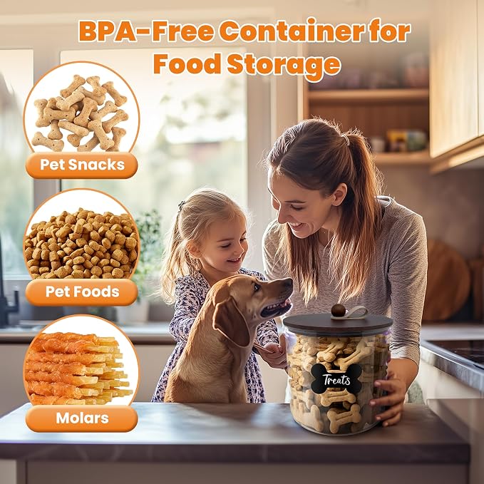 HOYTAMDAR 2 Pack Airtight Dog Treat Containers Bamboo Lids, Dog Treat Jars | Dog Food Storage Container with Scoops, Clamps, Labels and Marker, Dog & Cat Treat Holder
