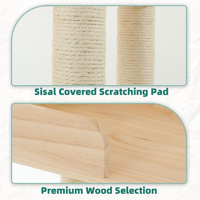 Wood Cat Tower for Automatic Litter Box, 4 Tier Cat Tree, 60 Inch | Multi-Level Solid Wood Cat Tree for Indoor Large Cats, Tall Cats Scratching Post Furniture w/Cats House, Burlywood