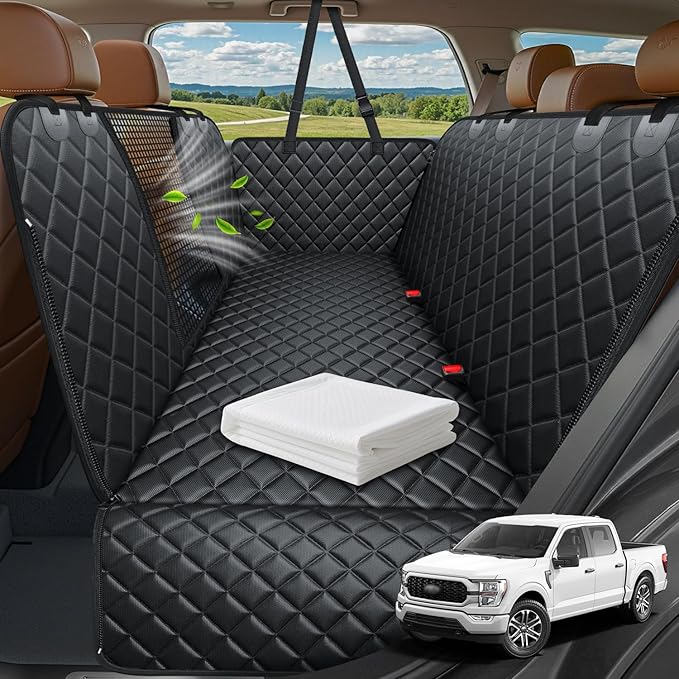 URPOWER XL Dog Seat Cover for Full-Size Truck Back Seat, Waterproof Hammock | Mesh Window, Side Flaps, 600D Oxford, Scratch Resistant, Non-Slip, Easy Install, Machine Washable, Pee Pad Included