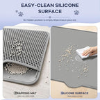Cat Litter Mat, Extra Large Silicone Litter Box Mat, 47 x 37 inch | Gray, Silicone rubber, Water-resistant, Easy pour-out front notch, Raised lip, Grippy backing, Rinses clean