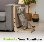 Best Pet Supplies Catify L-Shaped Cardboard Cat Scratcher - H: 19" | 15"x 9"x19", Ball Toy Included, Durable Corrugated Cardboard, Space Saving Design, Furniture Protector, Indoor Cats & Kittens