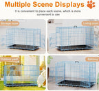 FDW 30inch Dog Crate Pet Cage with Metal Folding Design Plastic Tray Indoor Outdoor Dog Kennel Cage for Small and Medium Dogs,Blue